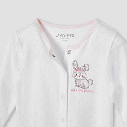Juniors Bunny Embroidered Sleepsuit with Button Closure