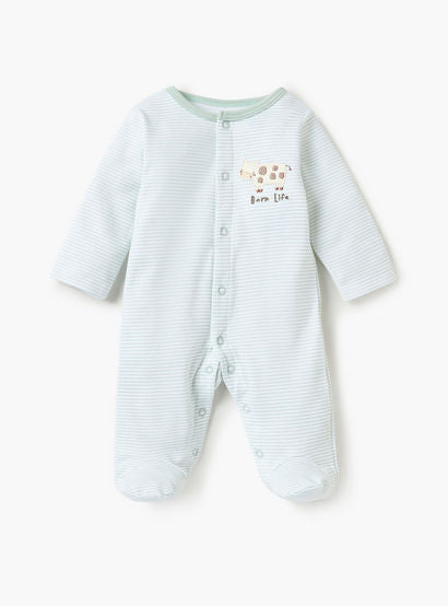 Juniors Striped Closed Foot Sleepsuit with Long Sleeves and Snap Button Closure-baby-girls-clothing-nightwear-sleepsuits-image-1