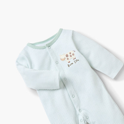 Juniors Striped Closed Foot Sleepsuit with Long Sleeves and Snap Button Closure