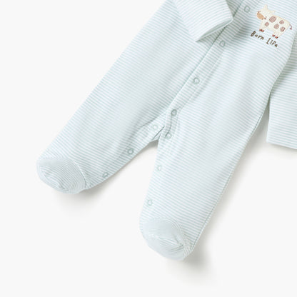 Juniors Striped Closed Foot Sleepsuit with Long Sleeves and Snap Button Closure