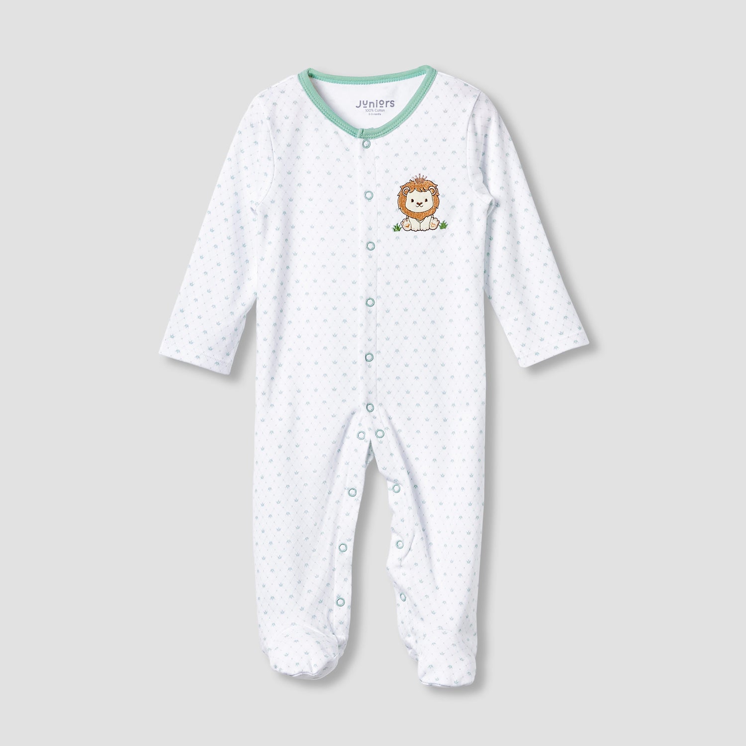 Juniors Round Neck Sleepsuit with Closed Feet - Cotton - Long Sleeves - White / 12-18 mths