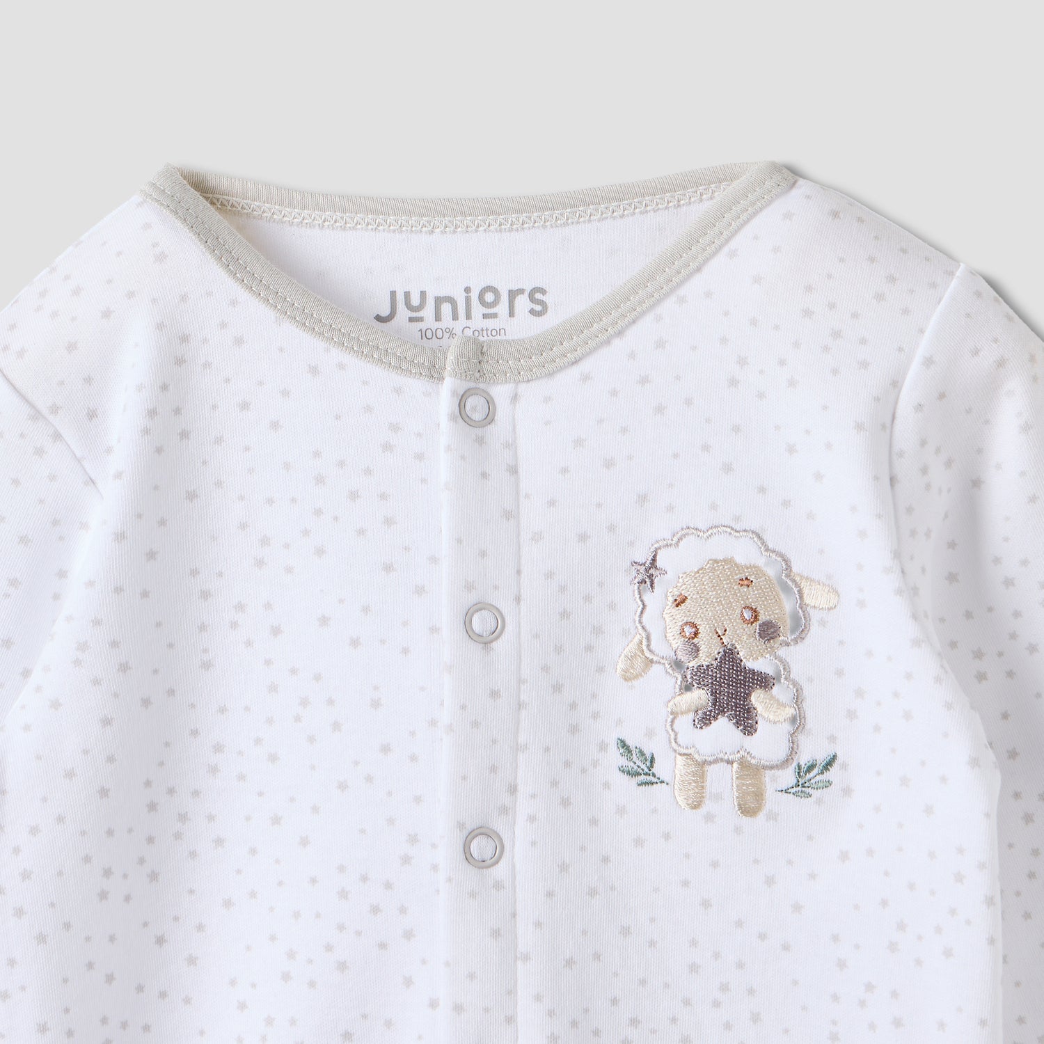 Juniors Sheep Embroidered Sleepsuit with Long Sleeves