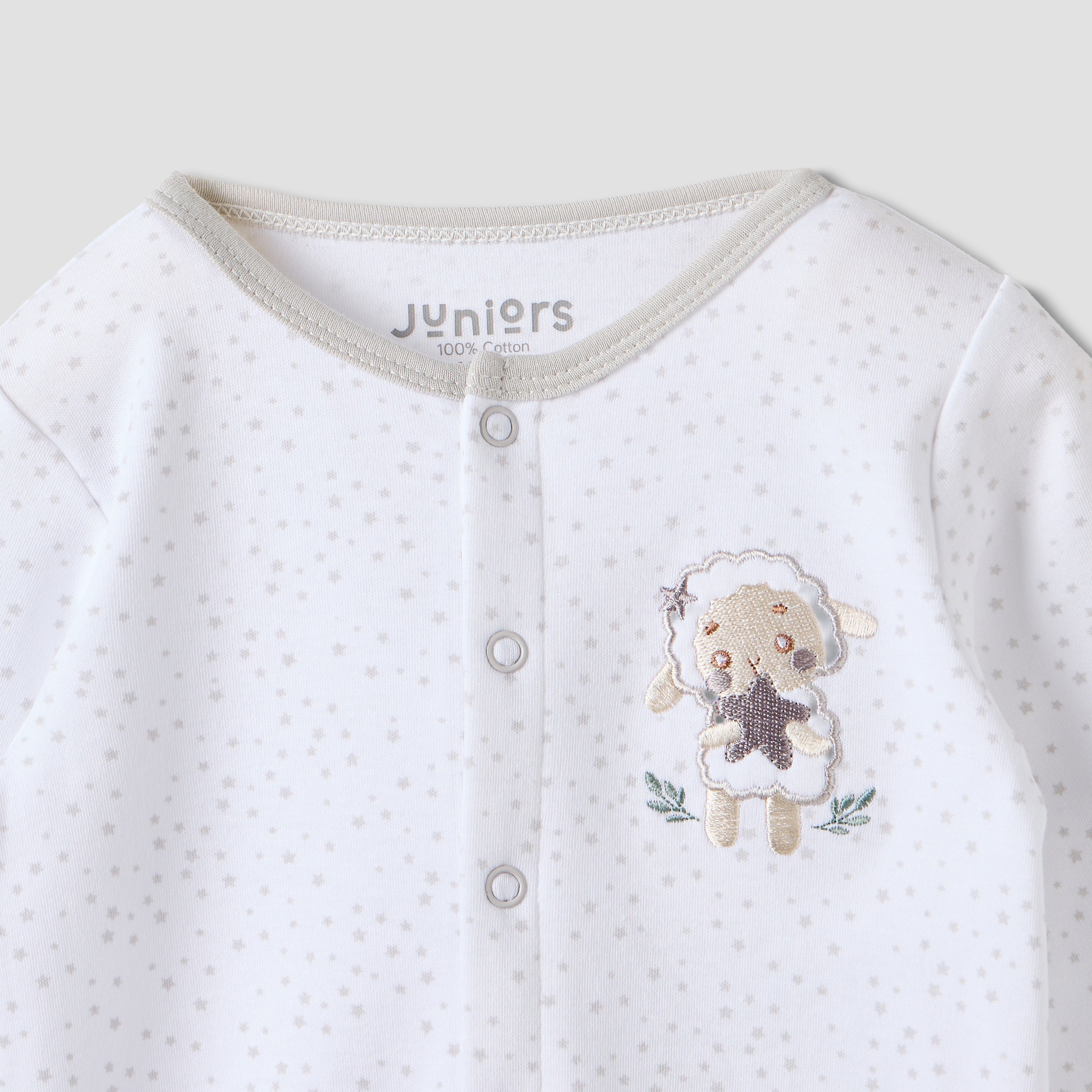 Juniors Sheep Embroidered Sleepsuit with Long Sleeves