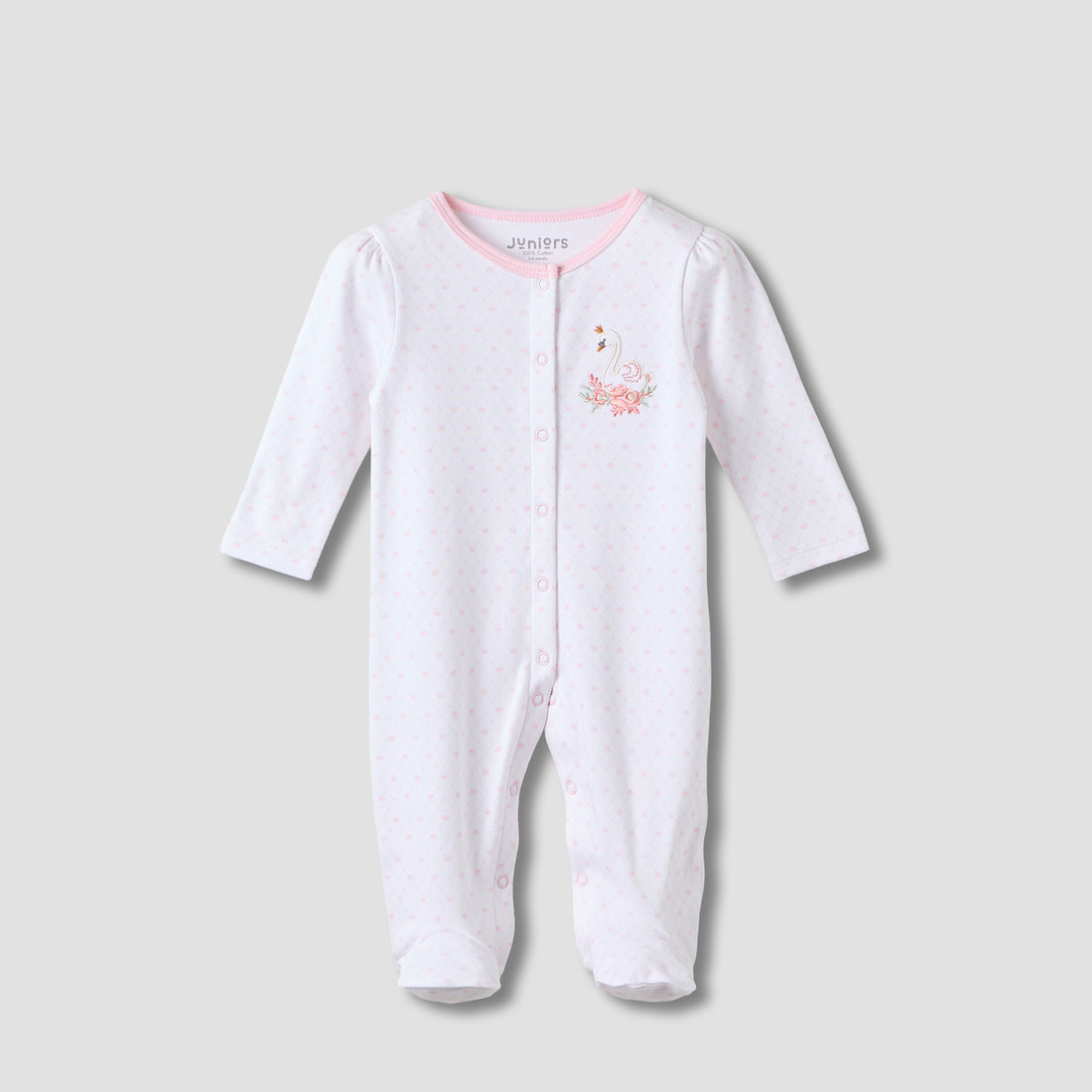 Juniors Swan Embroidered Sleepsuit with Long Sleeves - Pink / 12-18 mths