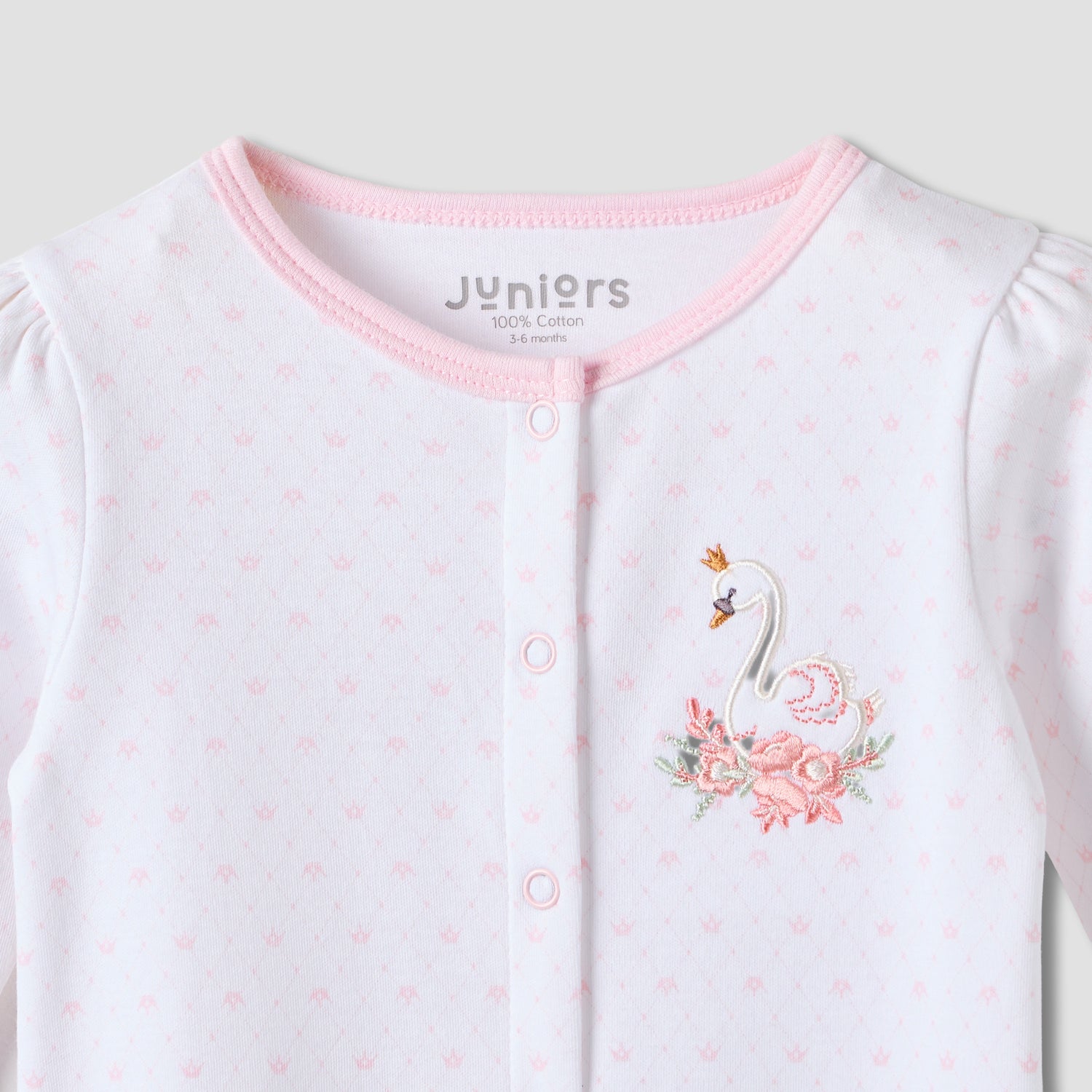 Juniors Swan Embroidered Sleepsuit with Long Sleeves