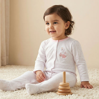 Juniors Swan Embroidered Sleepsuit with Long Sleeves