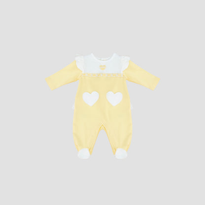 Moon Lemon Hearts Cotton Sleepsuit - Yellow / 3-6 mths