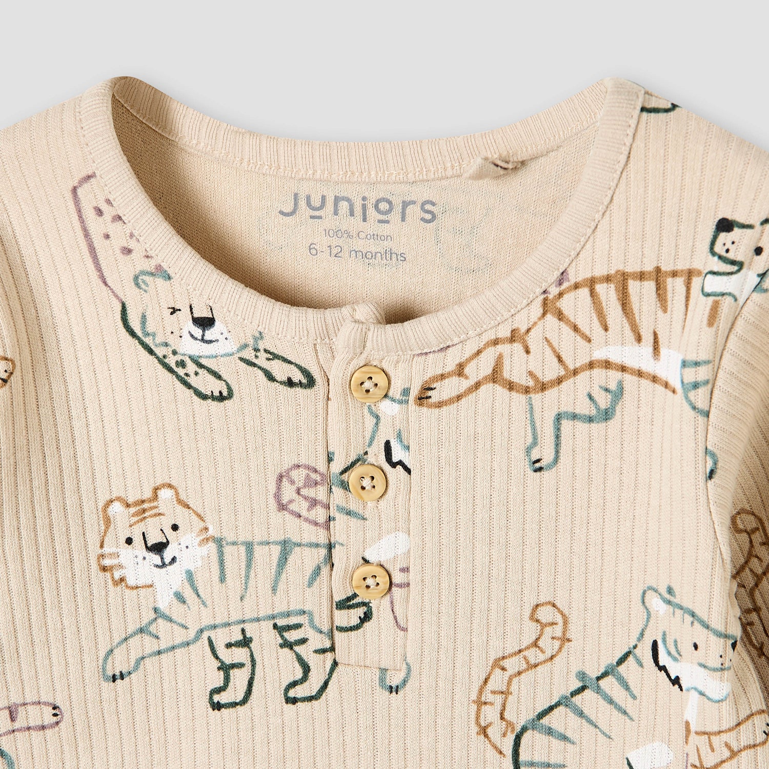Juniors Pyjama Set with Safari Print - Cotton - Long Sleeves - Henley Neck