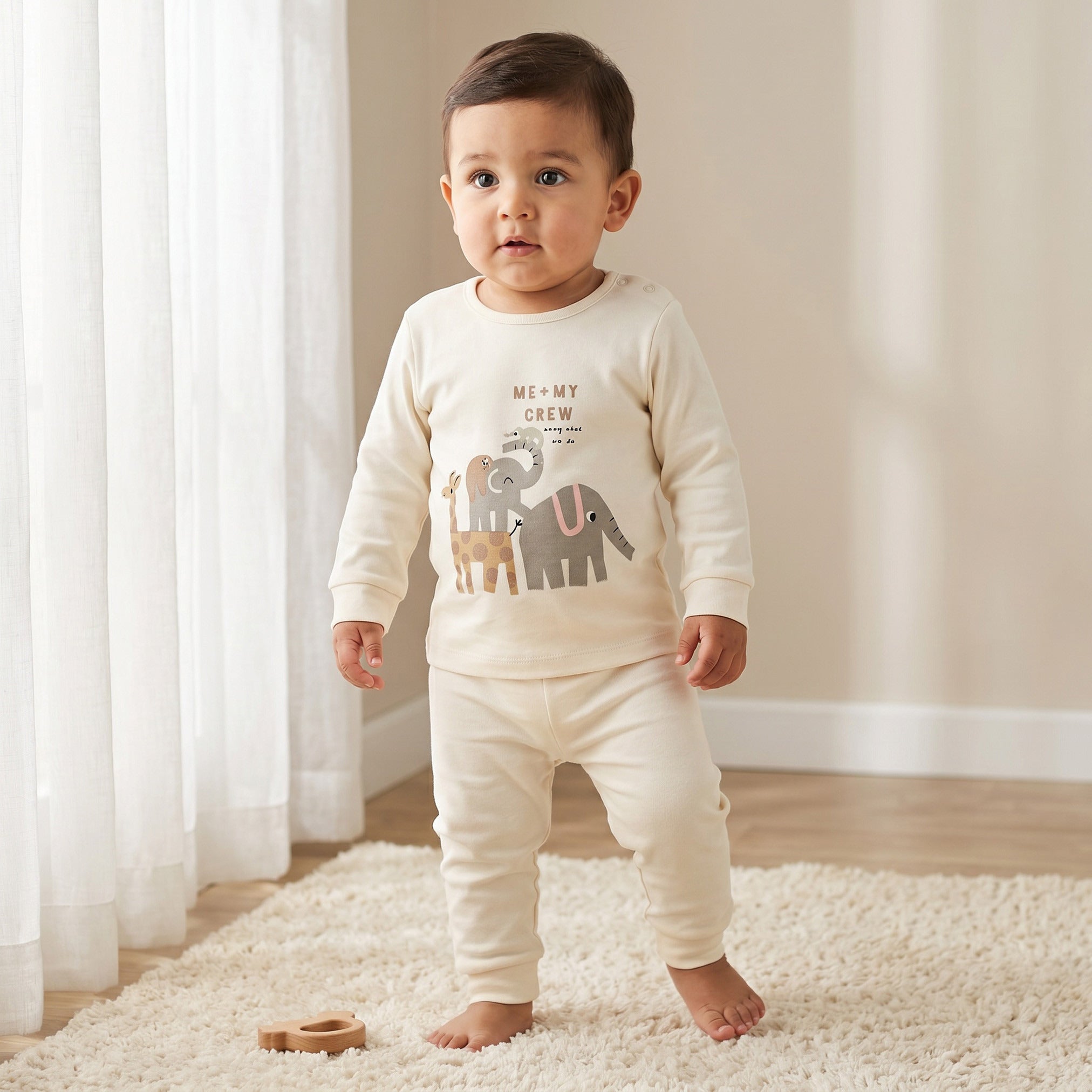 Pack of 3 Juniors Cotton Crew Neck Long Sleeves Pyjama Set with Safari Print