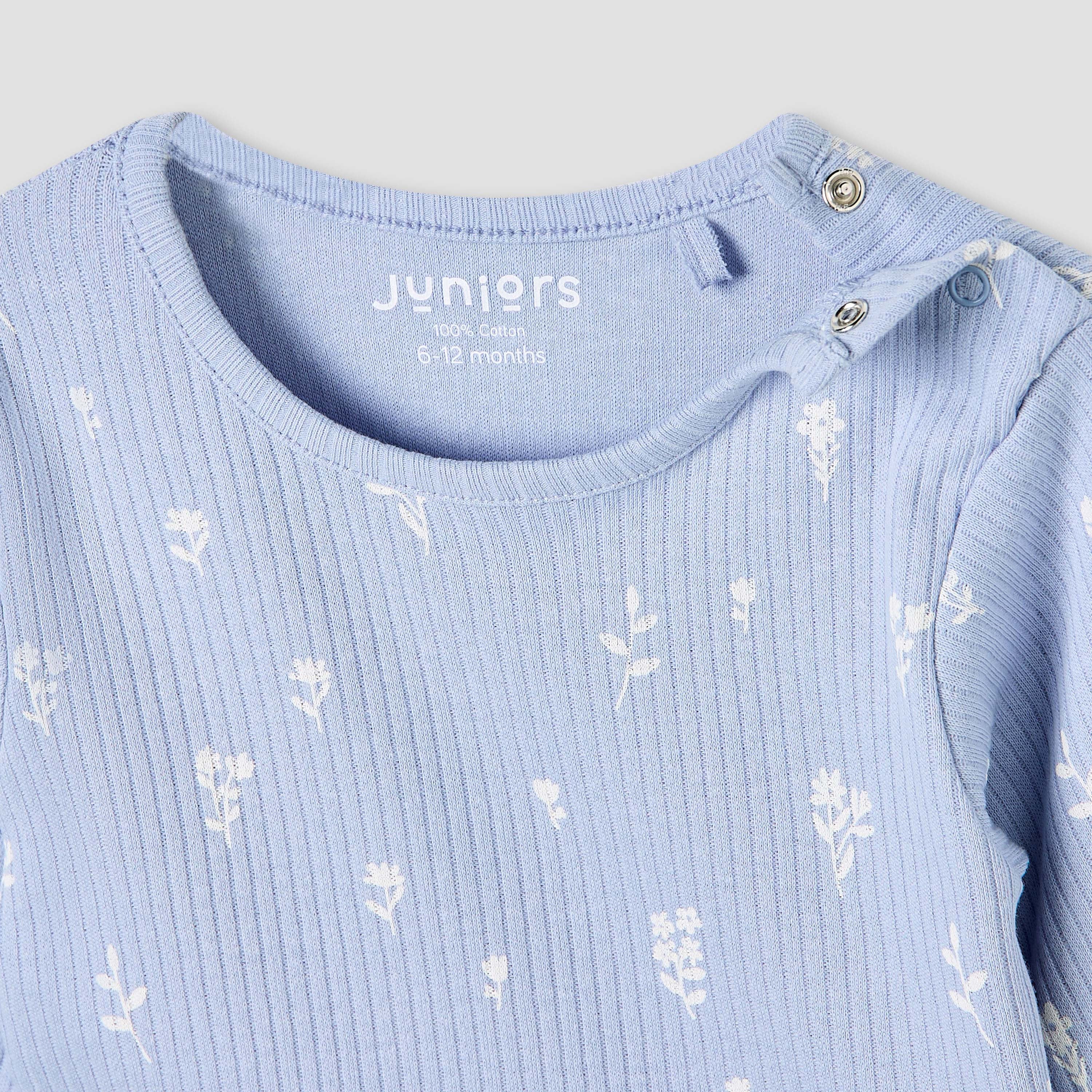 Juniors Pyjama Set with Floral Print - Cotton - Long Sleeves - Round Neck