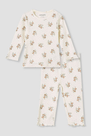 Juniors Pyjama Set with Floral Print - Cotton - Long Sleeves - Round Neck