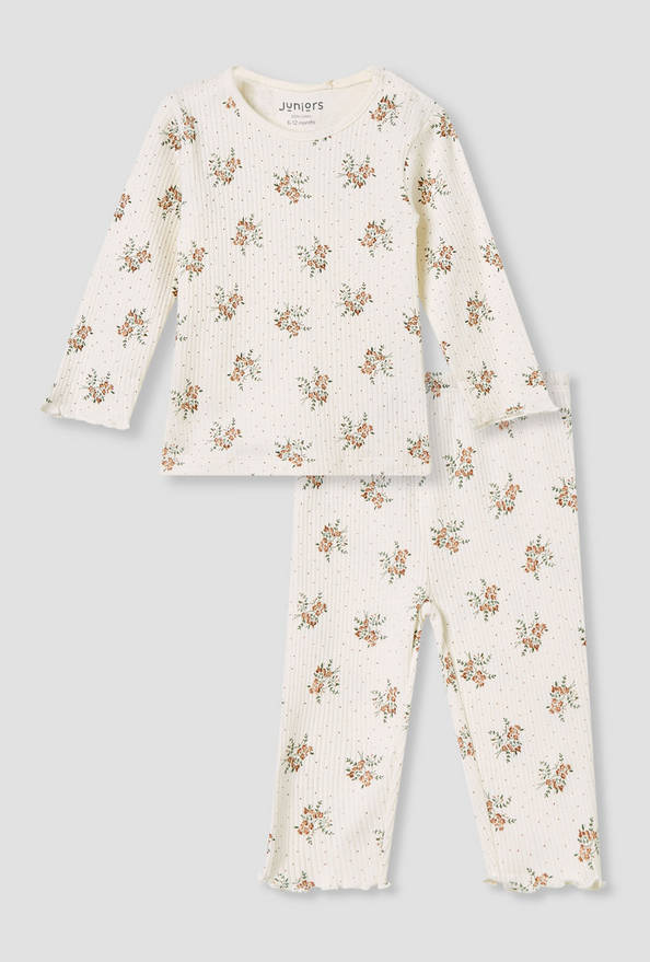 Juniors Pyjama Set with Floral Print - Cotton - Long Sleeves - Round Neck