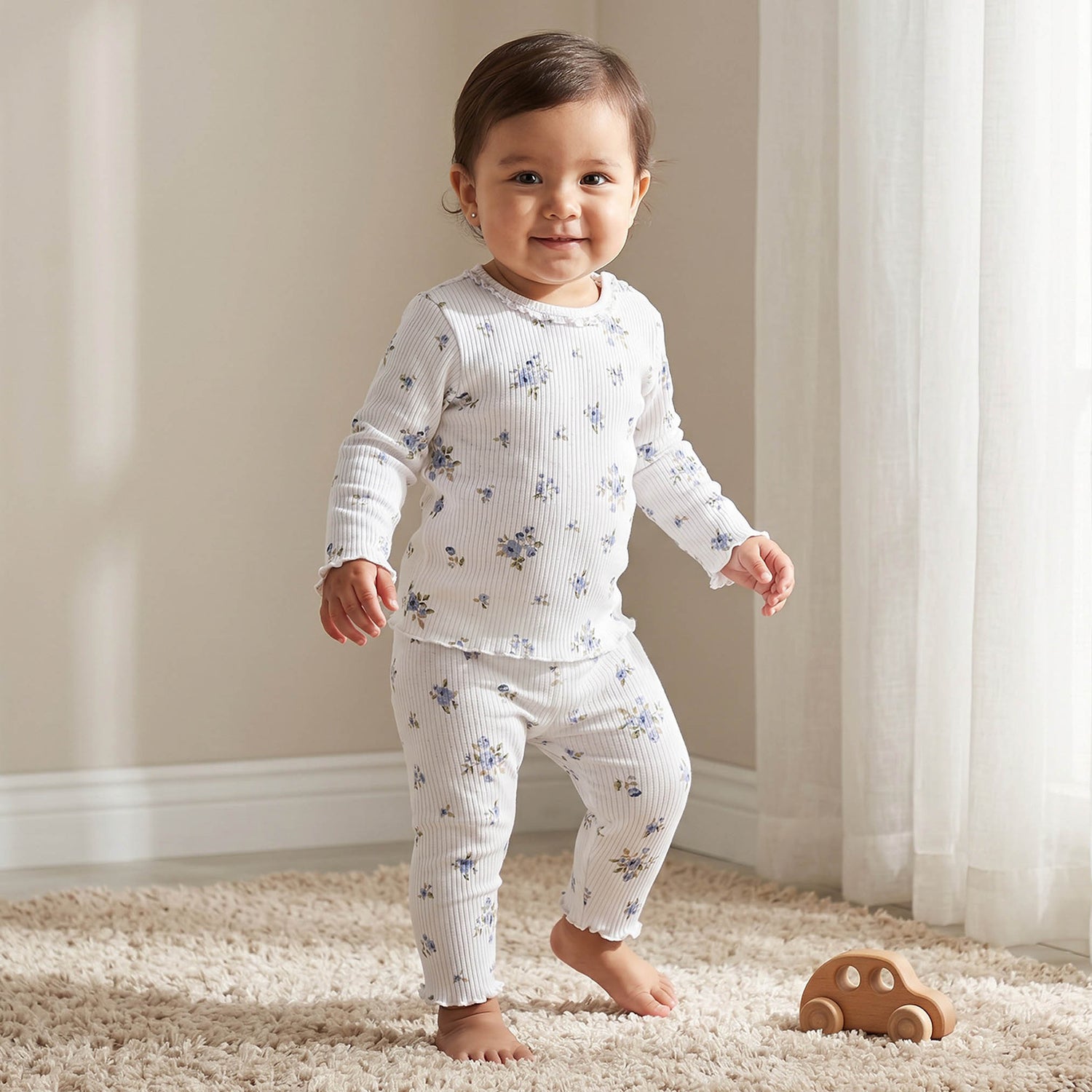Pack of 3 Juniors Cotton Crew Neck Long Sleeves Pyjama Set with Floral Print
