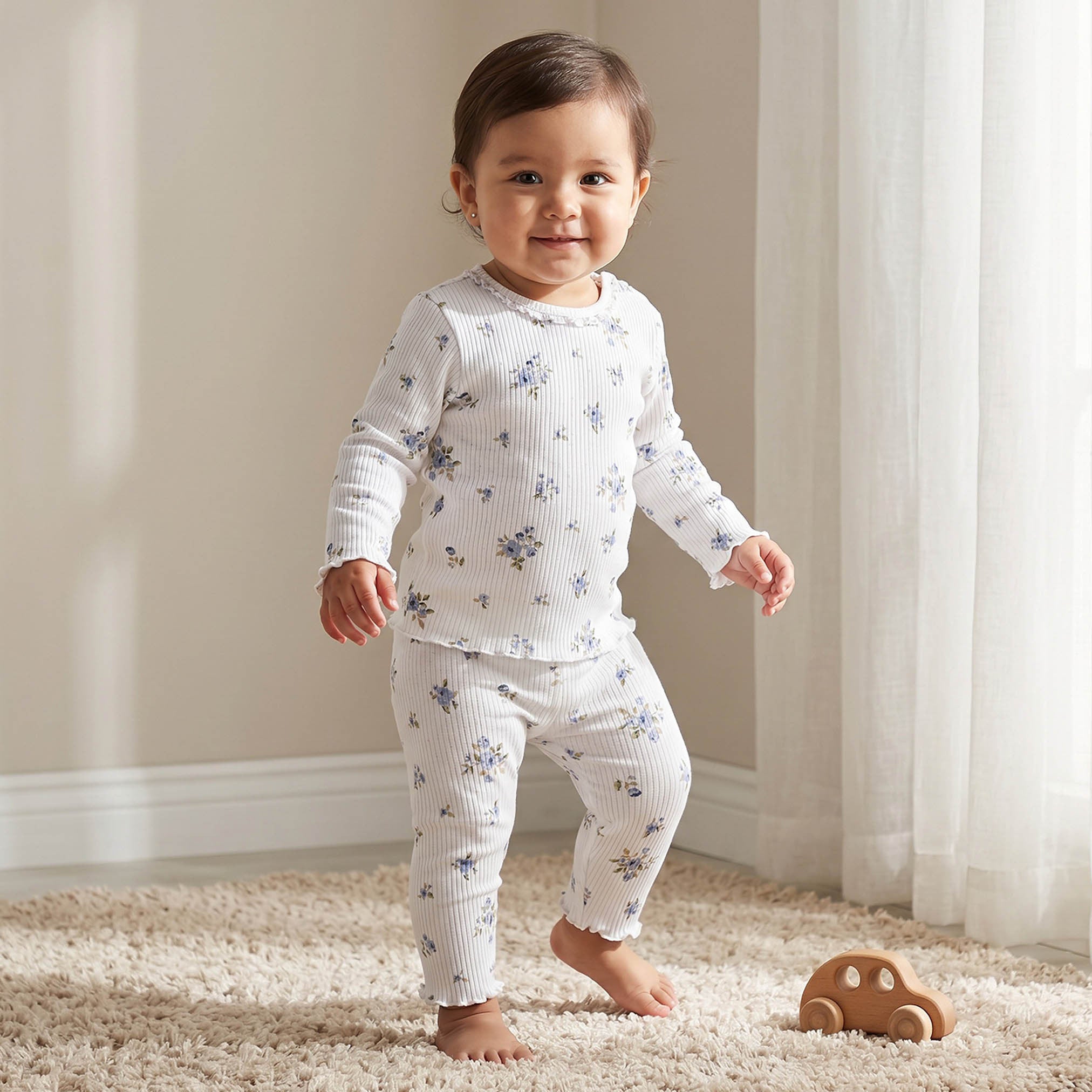 Pack of 3 Juniors Cotton Crew Neck Long Sleeves Pyjama Set with Floral Print