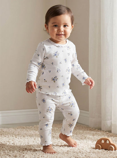 Pack of 3 Juniors Cotton Crew Neck Long Sleeves Pyjama Set with Floral Print-baby-girls-clothing-nightwear-pyjamasets-image-2