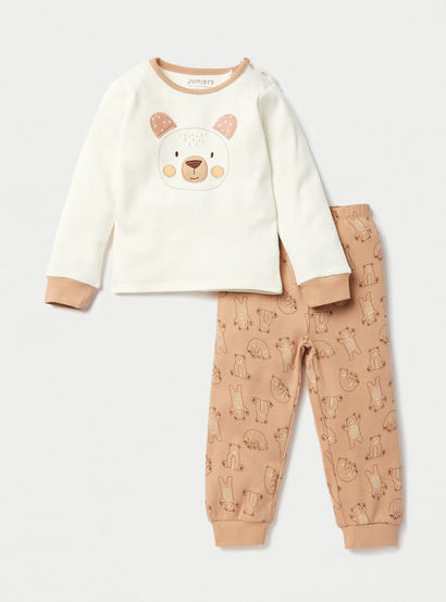 Juniors Bear Print Long Sleeves T-shirt and Pyjama Set-promo_babyshop_Buy3for99_UAE130126-image-1