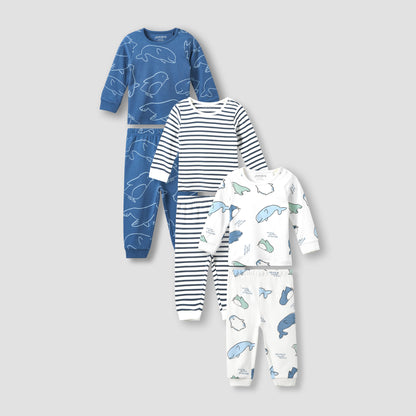 Pack of 3 Juniors Cotton Crew Neck Long Sleeves Pyjama Set with Print