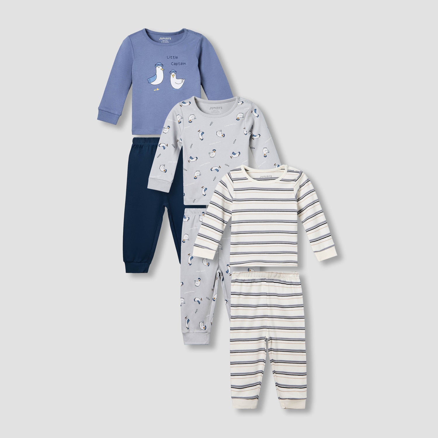 Set of 3 Juniors Cotton Long Sleeves Pyjama Set with Duck Print - Multicolour / 12-18 mths