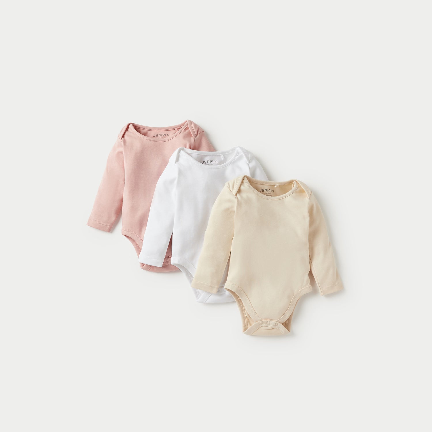Juniors Solid Long Sleeves Bodysuit with Snap Button Closure - Set of 3 - Multicolour / 12-18 mths