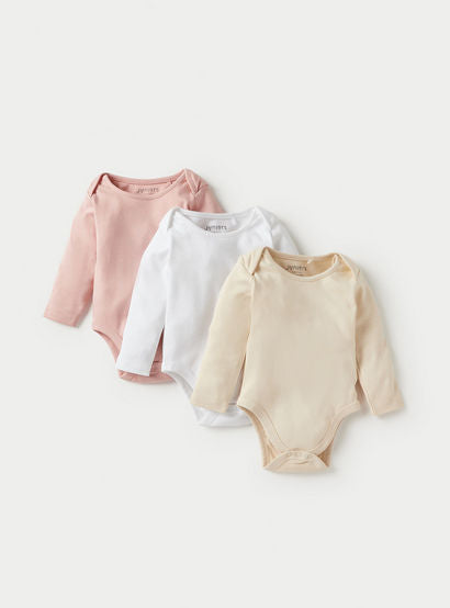 Juniors Solid Long Sleeves Bodysuit with Snap Button Closure - Set of 3-baby-boys-clothing-multipacks-image-1