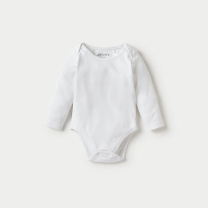 Juniors Solid Long Sleeves Bodysuit with Snap Button Closure - Set of 3
