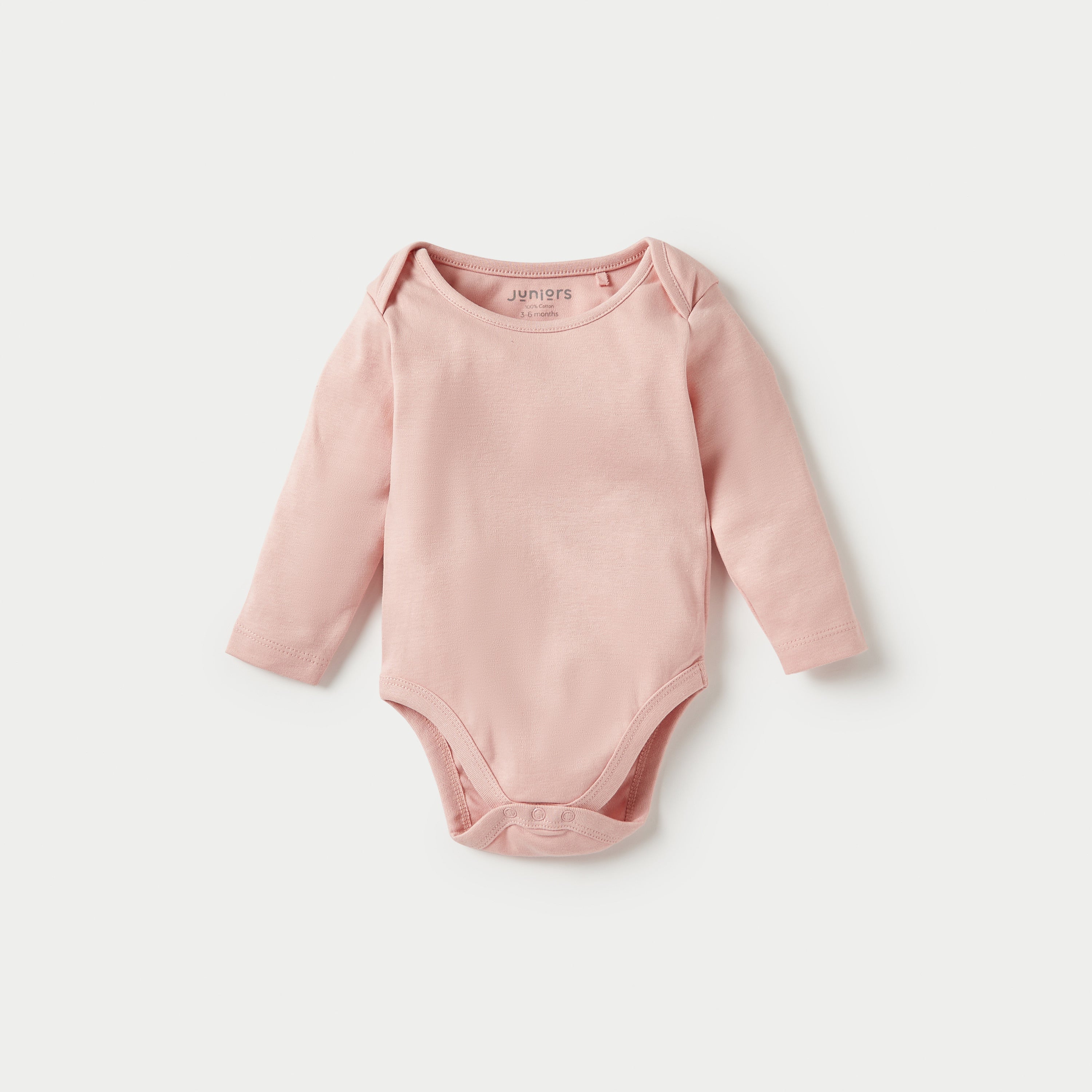 Juniors Solid Long Sleeves Bodysuit with Snap Button Closure - Set of 3