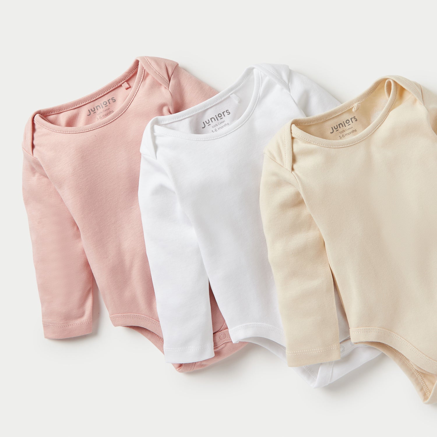 Juniors Solid Long Sleeves Bodysuit with Snap Button Closure - Set of 3