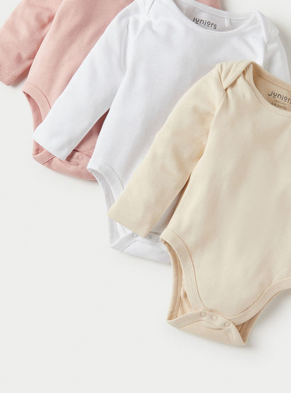 Juniors Solid Long Sleeves Bodysuit with Snap Button Closure - Set of 3-baby-boys-clothing-multipacks-image-6