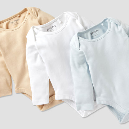Juniors Solid Long Sleeves Bodysuit with Snap Button Closure - Set of 3