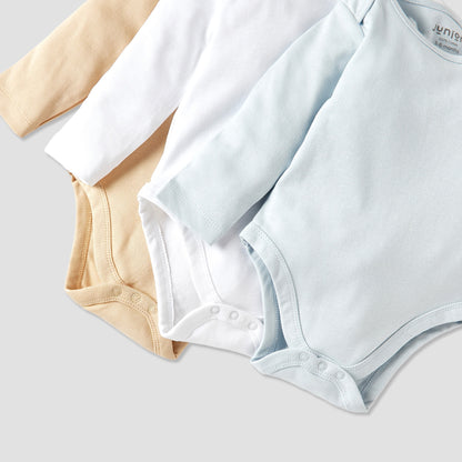 Juniors Solid Long Sleeves Bodysuit with Snap Button Closure - Set of 3