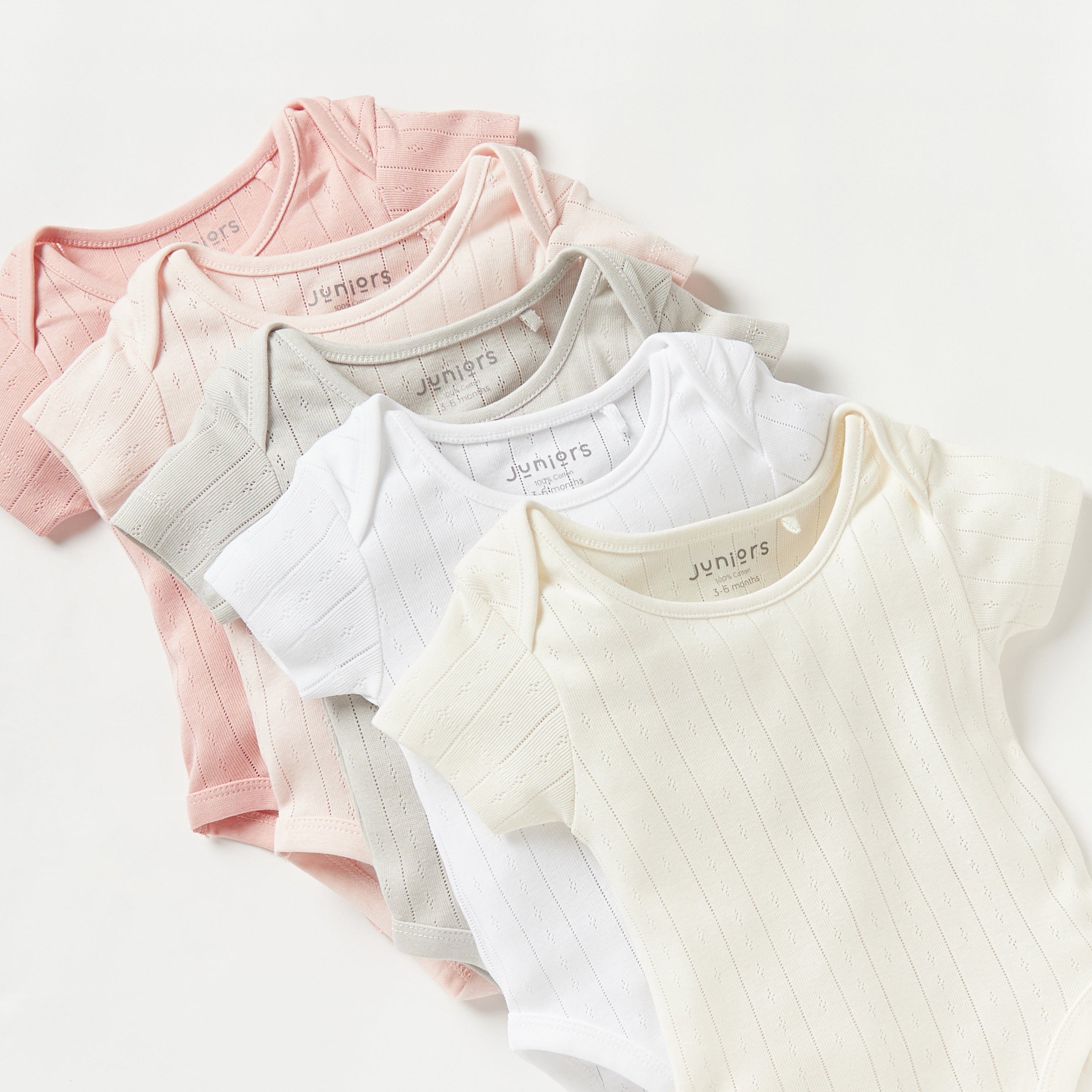 Juniors Pointelle Textured Bodysuit with Short Sleeves and Button Closure - Set of 5
