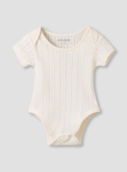 Juniors Pointelle Textured Bodysuit with Short Sleeves and Button Closure - Set of 5-baby-girls-clothing-bodysuits-image-3
