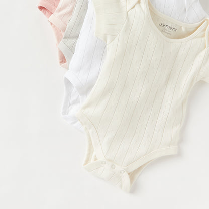 Juniors Pointelle Textured Bodysuit with Short Sleeves and Button Closure - Set of 5