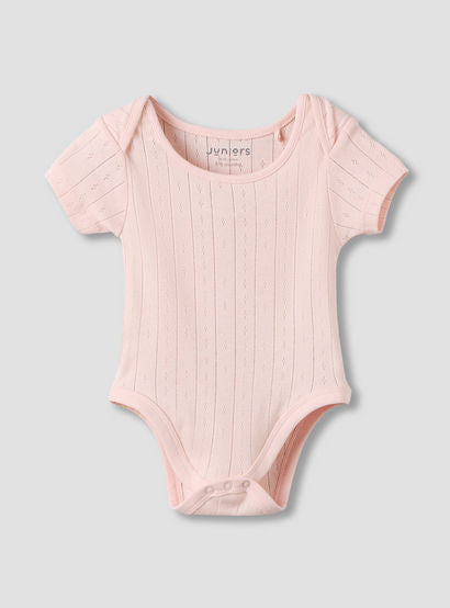 Juniors Pointelle Textured Bodysuit with Short Sleeves and Button Closure - Set of 5-baby-girls-clothing-bodysuits-image-7