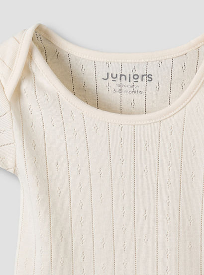 Juniors Pointelle Textured Bodysuit with Short Sleeves and Button Closure - Set of 5-baby-girls-clothing-bodysuits-image-9