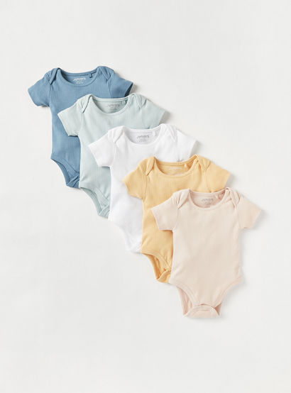 Juniors Ribbed Round Neck Bodysuit with Short Sleeves - Set of 5-baby-boys-clothing-multipacks-image-1