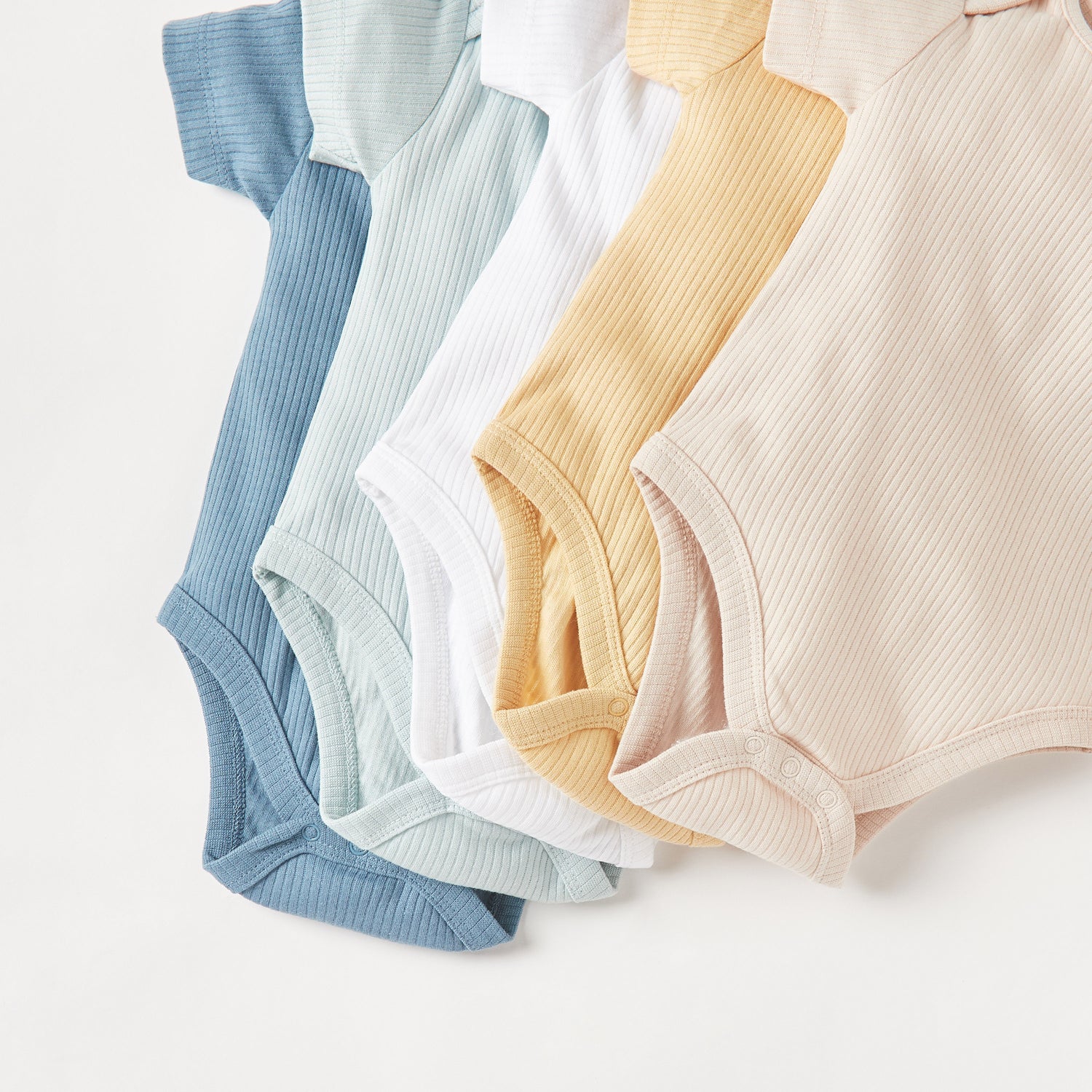 Juniors Ribbed Round Neck Bodysuit with Short Sleeves - Set of 5