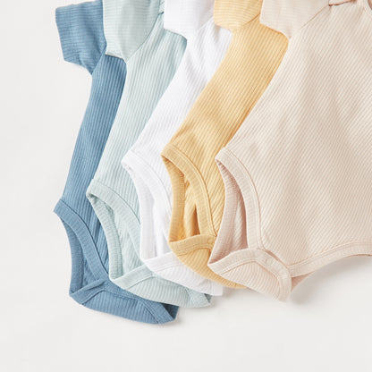 Juniors Ribbed Round Neck Bodysuit with Short Sleeves - Set of 5