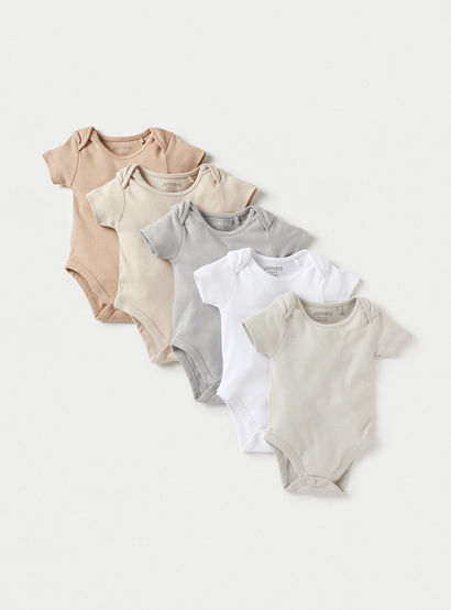 Juniors Solid Short Sleeves Bodysuit with Snap Button Closure - Set of 5-baby-boys-clothing-multipacks-image-1