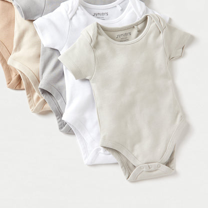 Juniors Solid Short Sleeves Bodysuit with Snap Button Closure - Set of 5