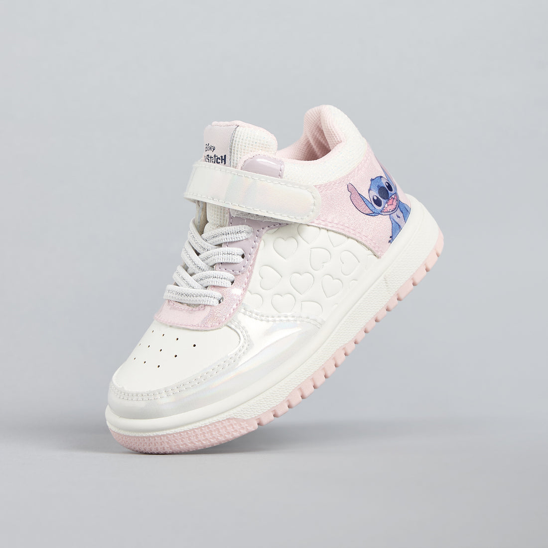 Stitch Print High-Top Sneakers with Hook and Loop Closure - White / 20