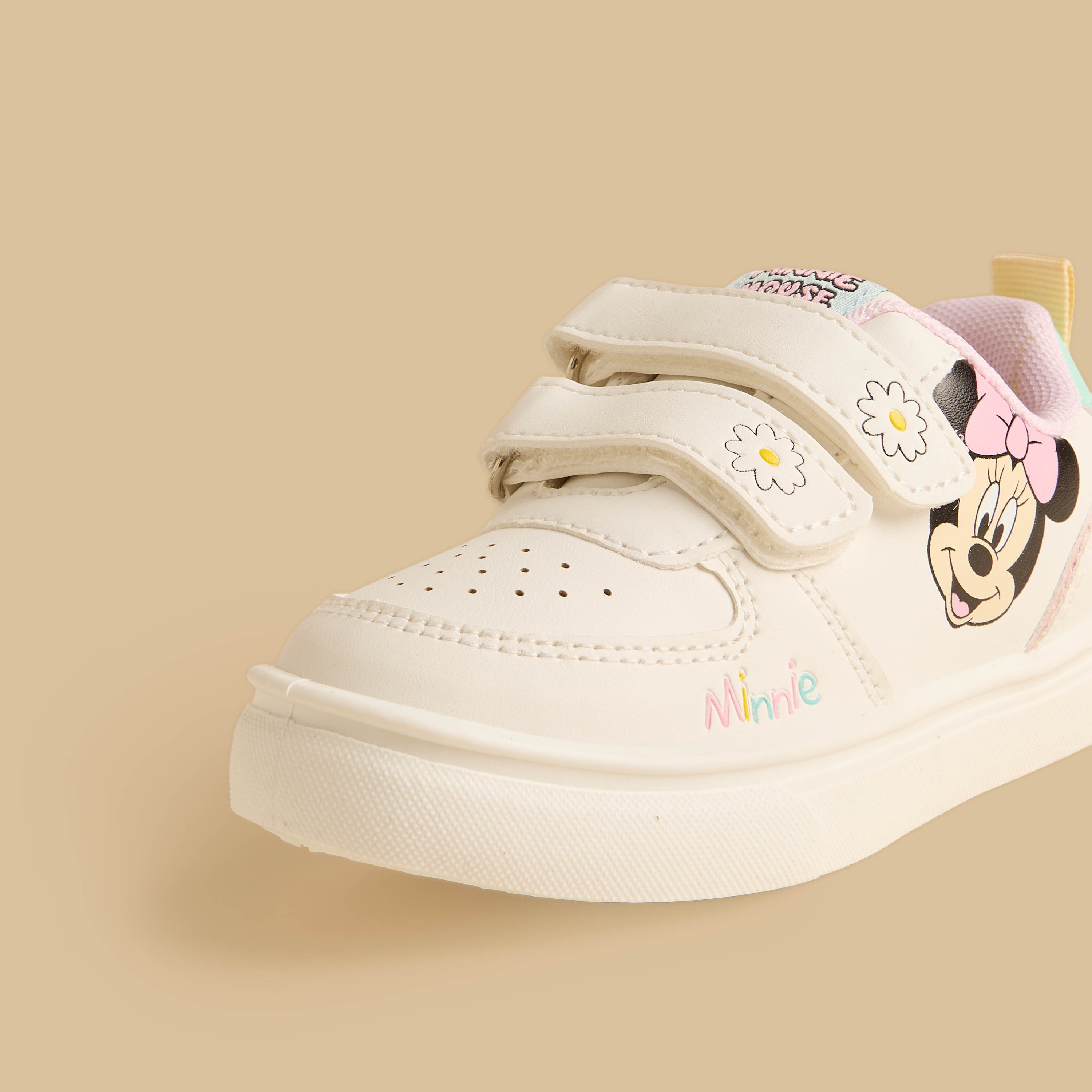 Minnie Mouse Print Sports Shoes with Hook and Loop Closure