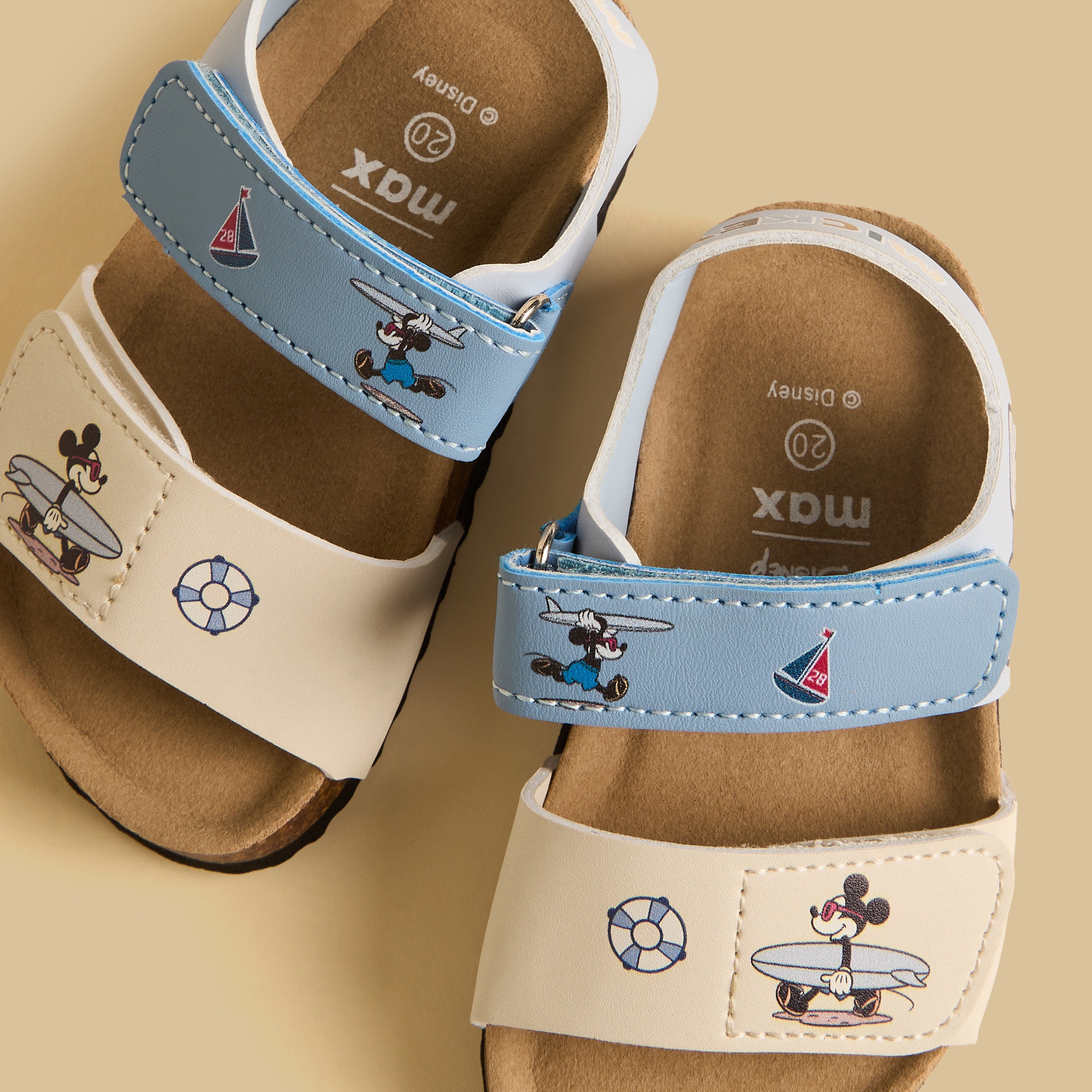 Mickey Mouse Print Sandals with Hook and Loop Closure