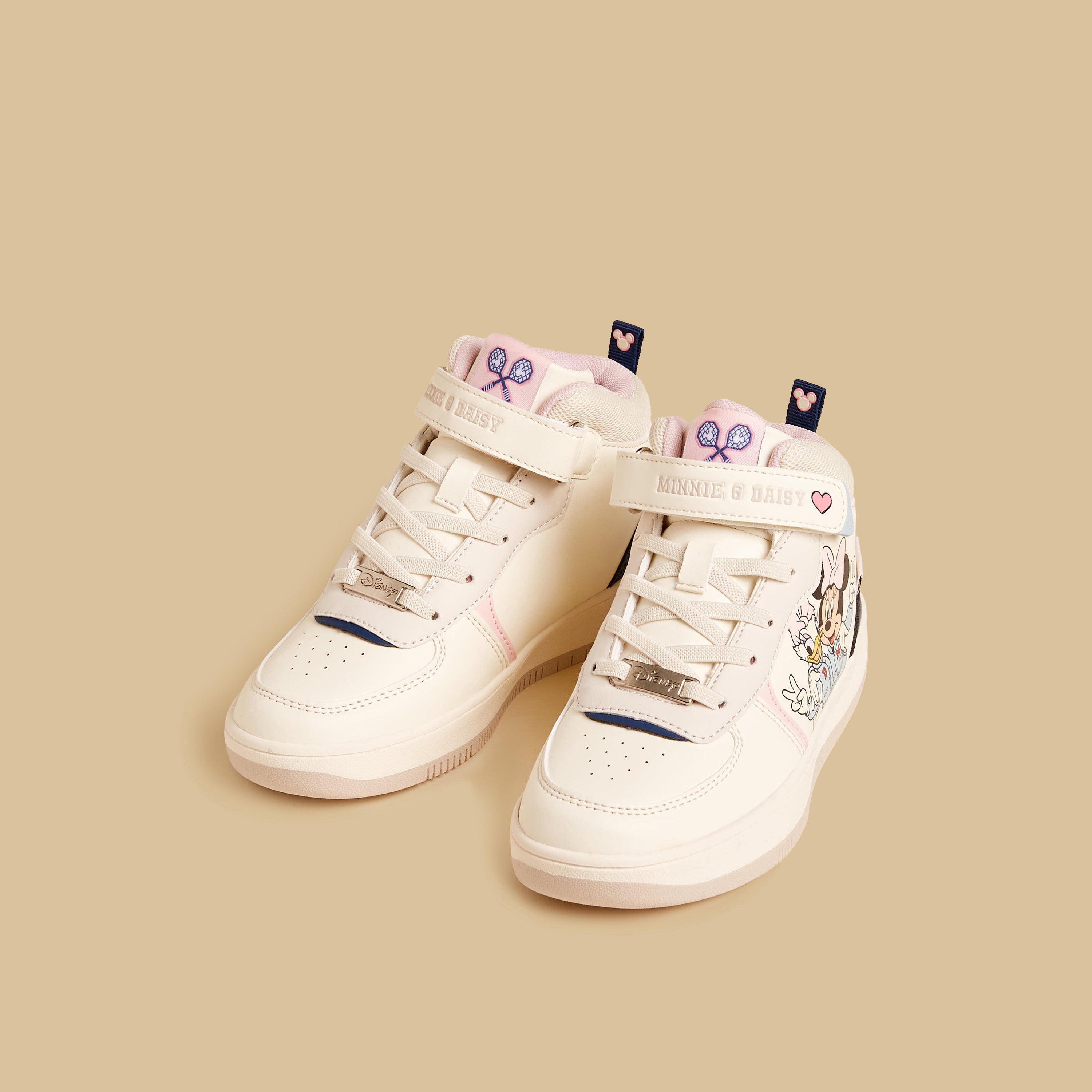 Minnie Mouse Print High Top Sneakers with Hook and Loop Closure - White / 20
