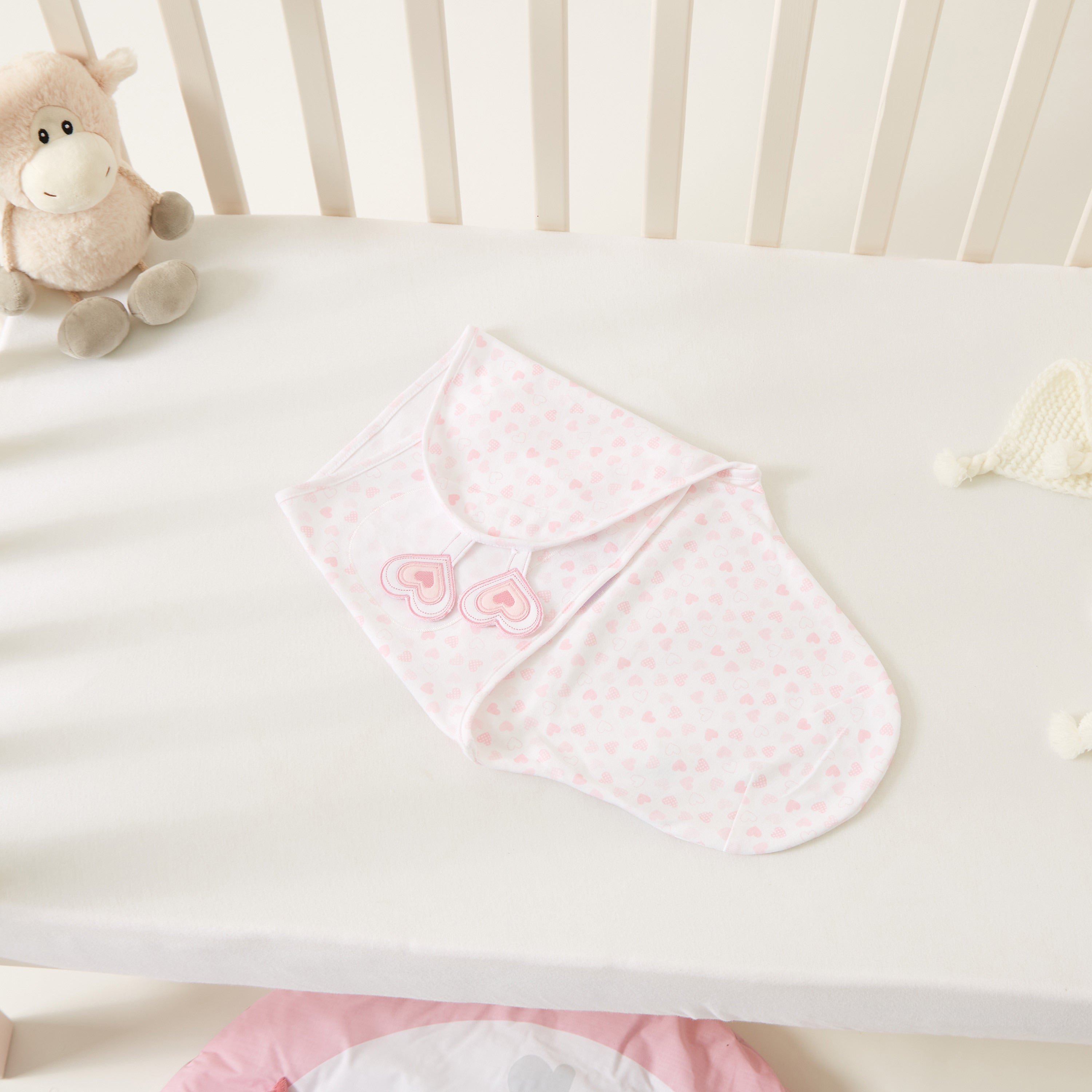 Juniors Heart Print Swaddle Wrap - Pink / Free Size
