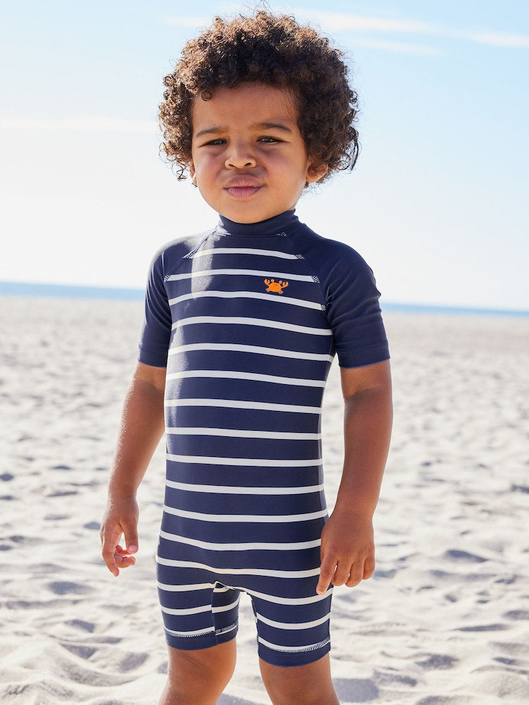 Navy Stripe Sunsafe All-In-One Swimsuit (3mths-7yrs) - Navy Stripe Sunsafe All-In-One / 5 - 6 Years (110 - 116cm)