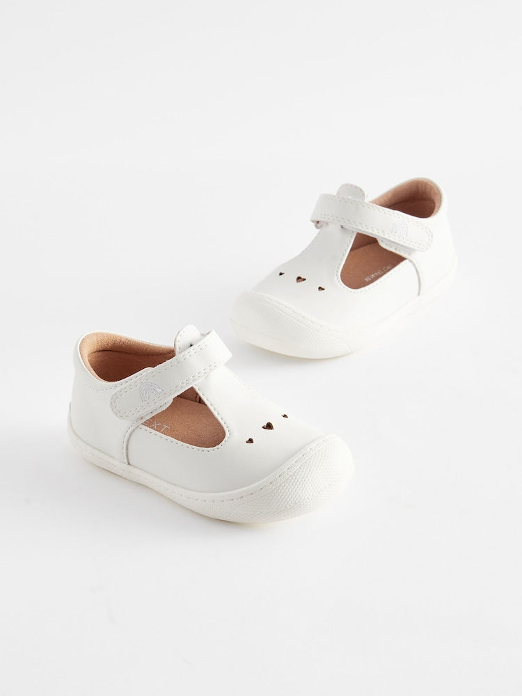 White Standard Fit (F) Crawler T-Bar Shoes - White / EU 19.5 (UK 3.5)