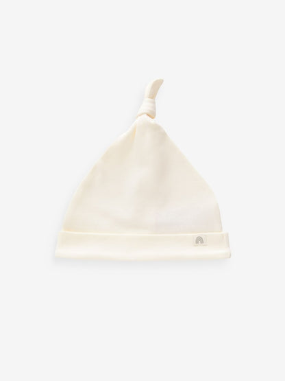 Cream 100% Cotton Tie Top Baby Hats 3 Pack (0-12mths) - Size 44cm (5lb)