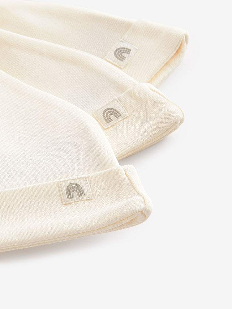 Cream 100% Cotton Tie Top Baby Hats 3 Pack (0-12mths) - Size 44cm (5lb)