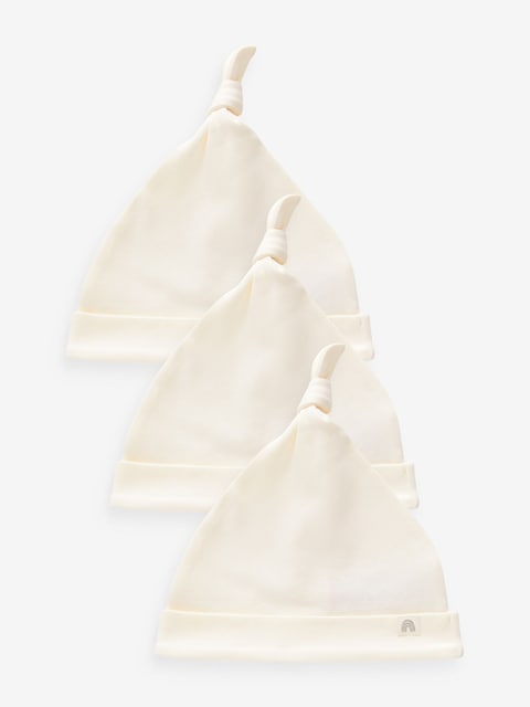 Cream 100% Cotton Tie Top Baby Hats 3 Pack (0-12mths) - Size 44cm (5lb)